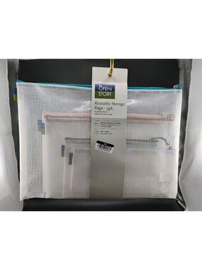 Open Story Reusable Storage Bags 5-Pack White Mesh Design